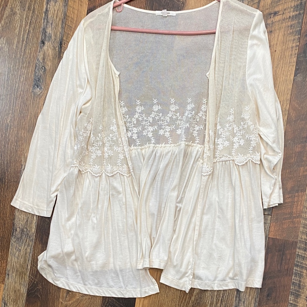 Maurices Cream Sheer Embroidered Cardigan